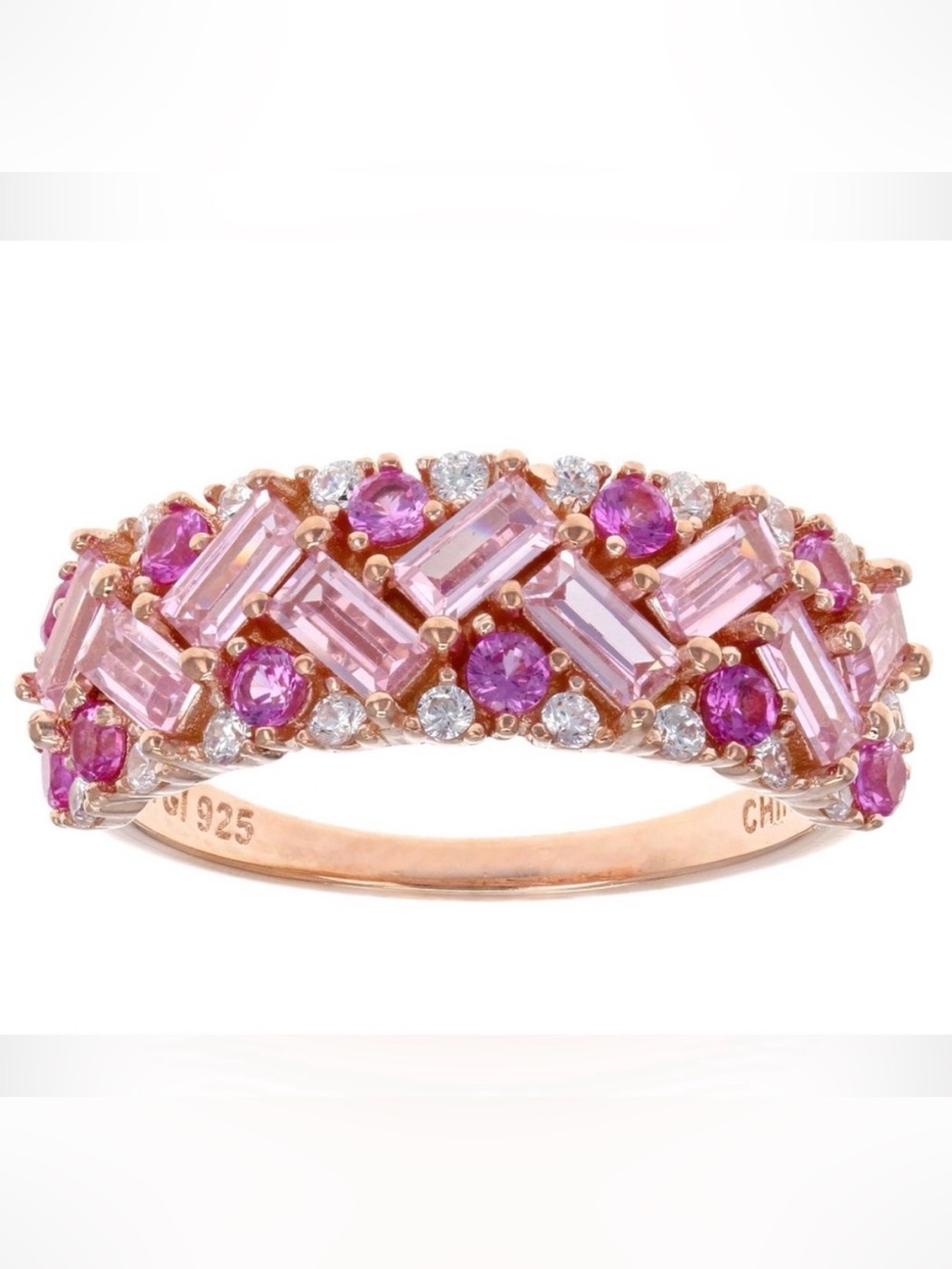 2.72CTs Pink Sapphires, Pink & White Lab Diamonds 18K Rose Gold Over Silver Ring - Picture 1 of 9